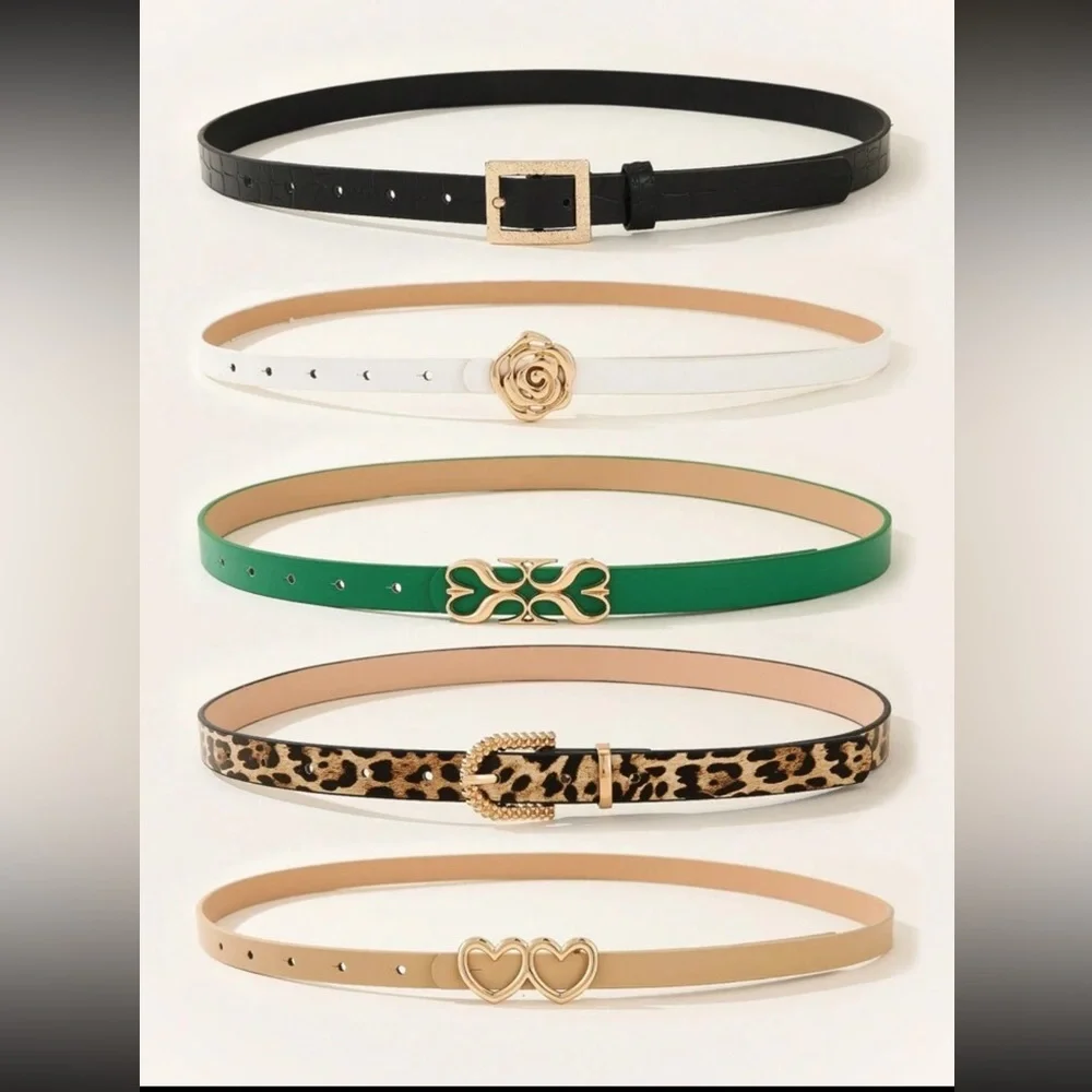 Luxe Vegan Leather Gold Tone Buckle Skinny Belt set